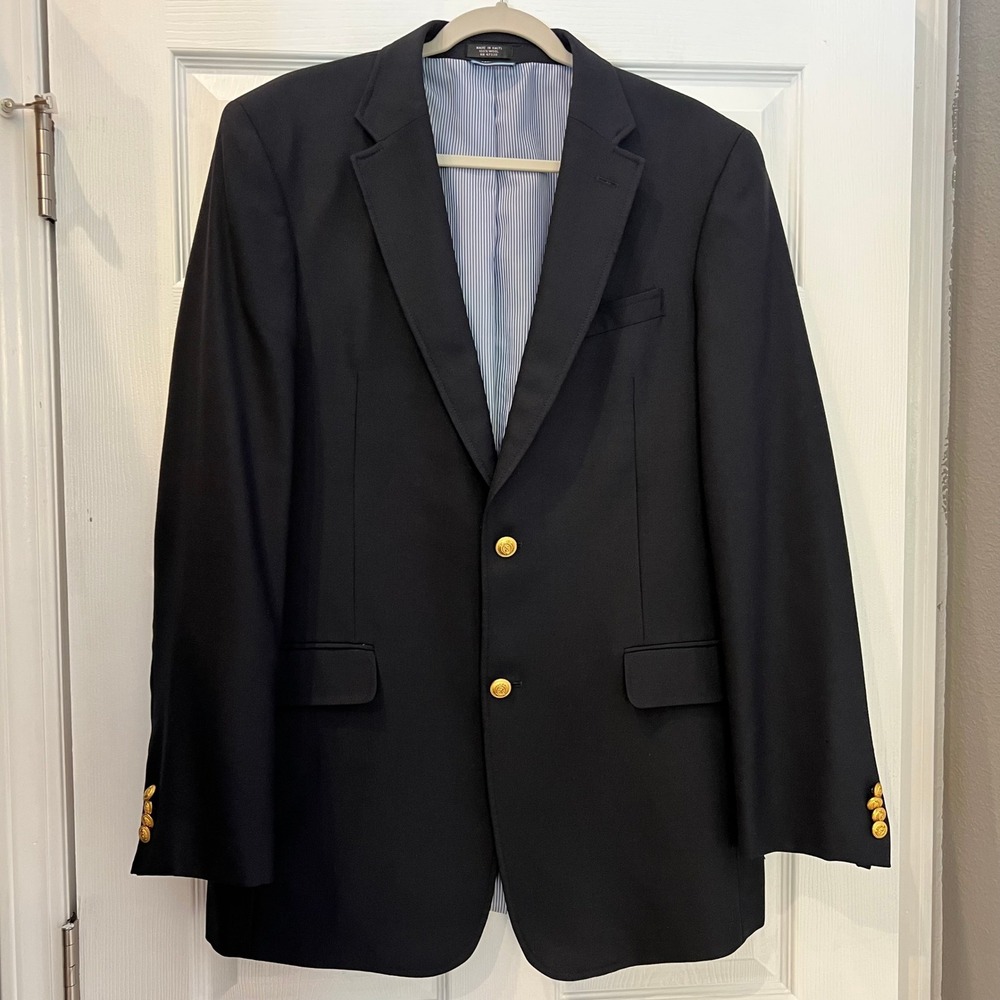 Tommy Hilfiger Blazer Navy Blue 100% Wool Gold Button Preppy Classic Nautical
